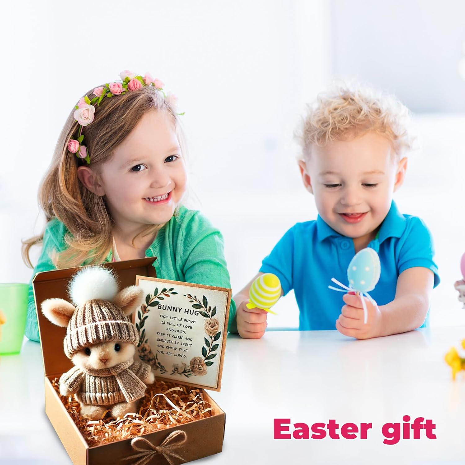 Kouamor 4 Colors Mini Bunny Hug Cute Easter Gift, Mini Bunnies, Minis Rabbits in Box, Emotional Support Positive Crochet Bunny, Handmade Plush Pocket Hug Rabbit Doll, for Kids Family Friend (grey) - Image 6