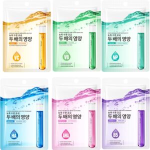 6-Piece Korean Face Mask-Sheet Masks –Brightening Vitamin C,Niacinamide, Hydrating Hyaluronic Acid for All Skin Types -Self Care Gift Set for Women & Teens-Skincare Sets & Self Care Essentials