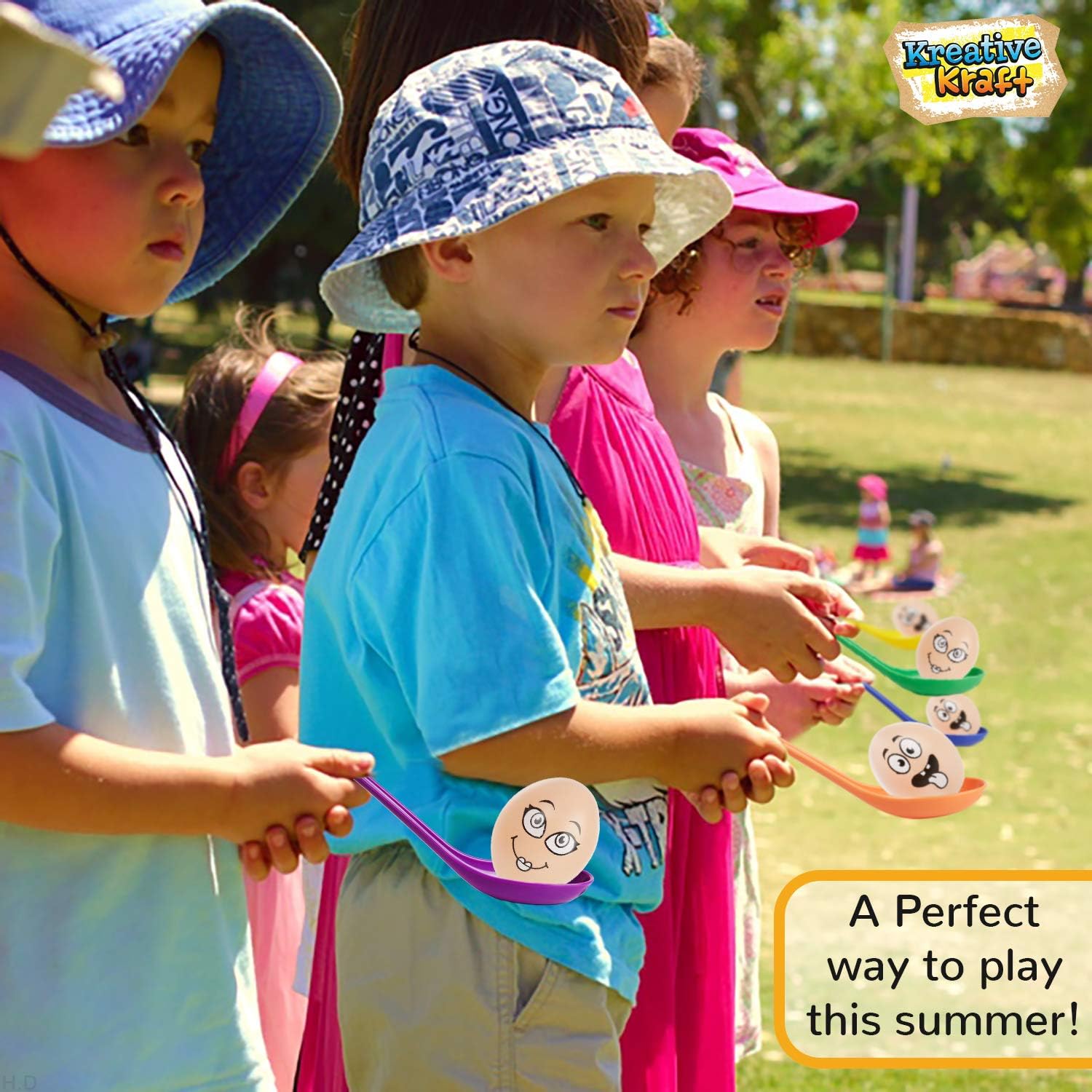 KreativeKraft Egg and Spoon Race Kit, Garden Outdoor Toys Family Party Games Set Includes 6 Easter Eggs & 6 Plastic Spoons Kids and Adults - Image 4