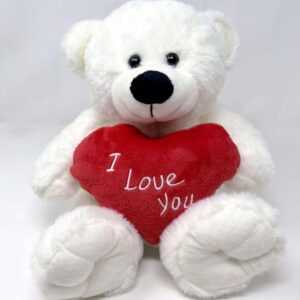White Teddy Bear holding Red Heart with “I Love You” written on it | Gift Ideas for Girlfriend | Wife | Birthday | Valentine’s Day | Christmas | Anniversary (White, 10.5″)