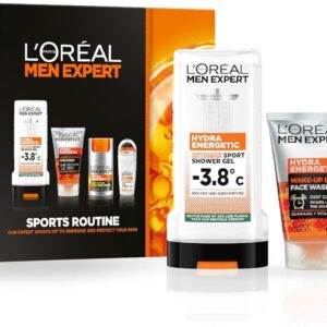 L’Oréal Men Expert, Sports Routine Men Gift Set, 4-Step Routine to Cleanse & Protect After Exercise, with SPF15 Moisturiser, Face Wash, Cooling Shower Gel & Deodorant
