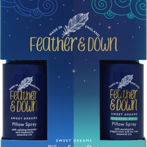 Feather & Down Pillow Spray Duo Gift Set (50ml Sweet Dreams Pillow Spray & 50ml Breathe Well Pillow Spray) – The Perfect Sleep Gift. Cruelty Free. Vegan Friendly.