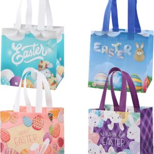 4 Pack Easter Gift Bags for Kids, Non-Woven Easter Egg Hunt Bags with Handles, Reusable Easter Basket for Easter Treats, Egg Hunt Party Supplies