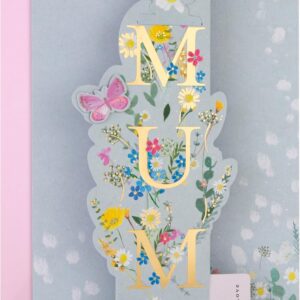Hallmark Mum Mothers Day Card, with Bookmark Keepsake, Mothers Day Card for Mum, Florals, Butterfly, Gold, Blue, Pink