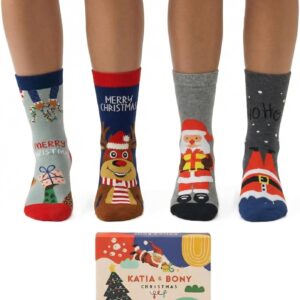 Unisex New Year Gift Box – 4 Pairs Patterned Ankle Socks, STANDARD 100 by OEKO-TEX® (✓Cert No / ✓Institute), Combed Cotton Blend (Men & Women) (UK Size 5,5-8)