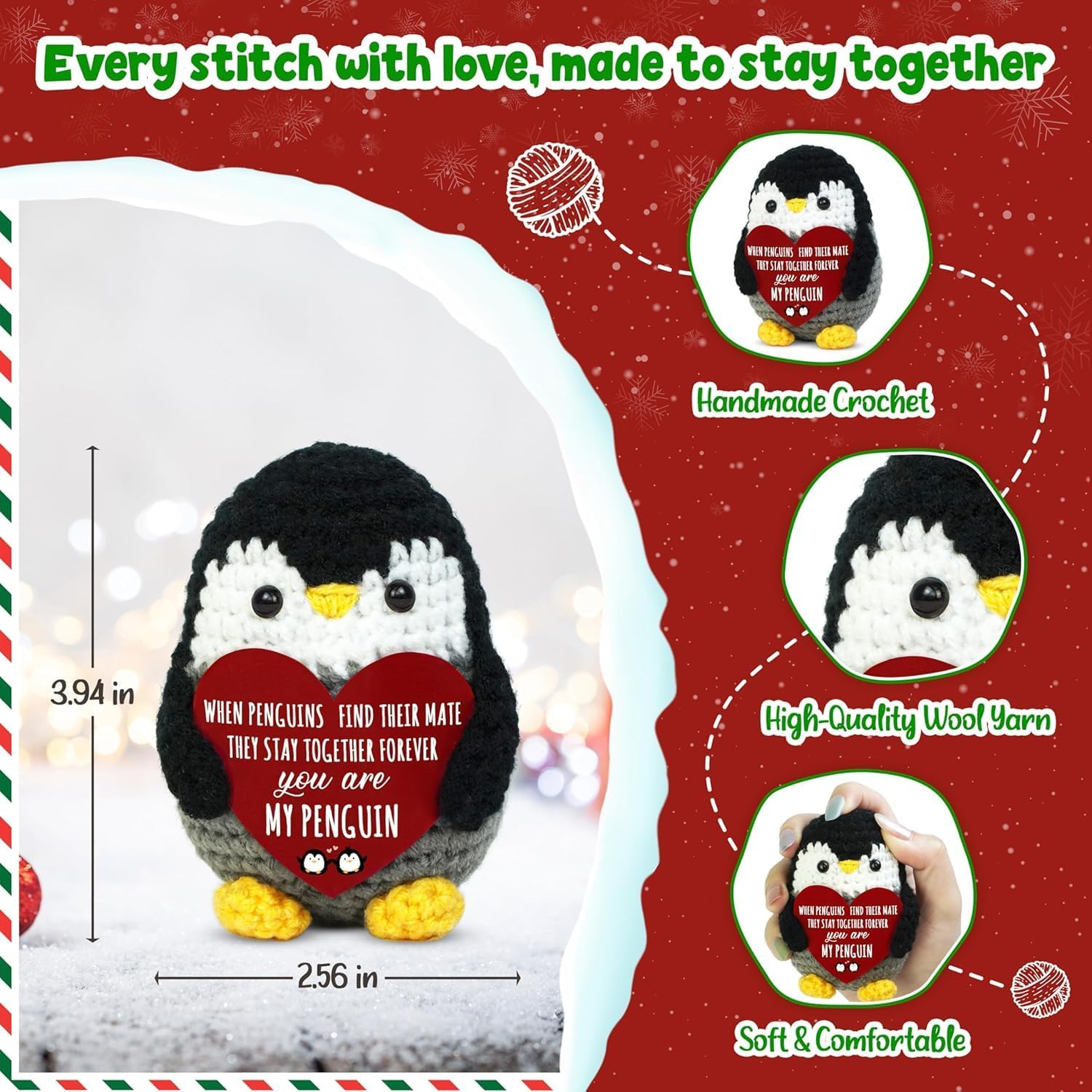 Gifts for Her from Husband, Handmade Crochet Emotional Mini Funny Penguin, Romantic Birthday Wedding Anniversary Valentines Gifts for Women, Wife, Small Cute Decor Present for Her - Image 2