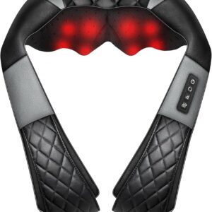 WOQQW Shiatsu Back Shouder and Neck Massager with Heat – Gifts for Women/Men/Mum/Dad – Electric Deep 4D Kneading Massager for Back, Neck and Shouer Pain Relief, Best Gifts for Birthday (Black Gray)