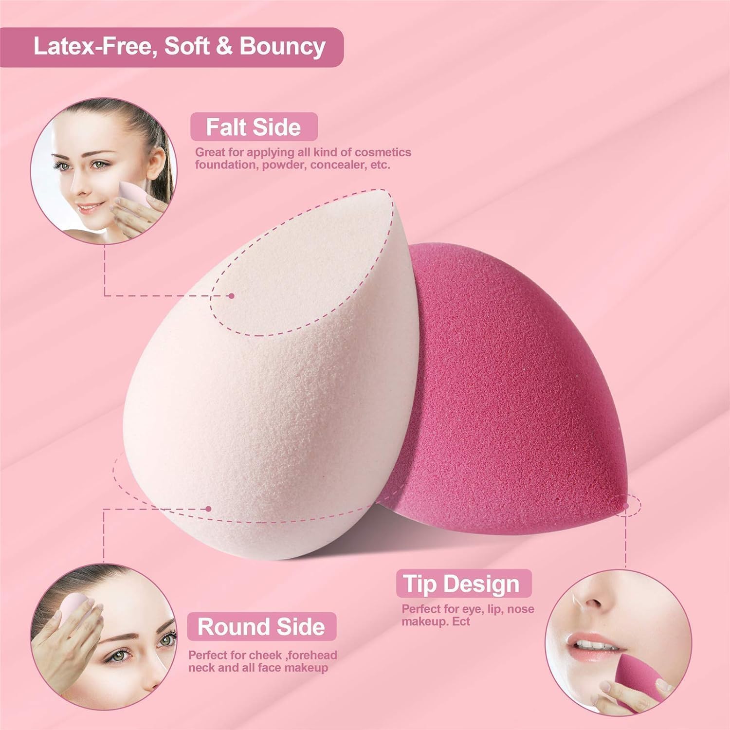 DUAIU 4 Pack Beauty Blender Foundation Sponges Set 4 Color, Latex Free with 1 Sponge Holder Case for Liquid Foundation Powder Sunscreen and Cream - Image 3