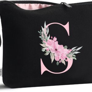 Vavabox A-Z Personalized Initial Makeup Bag, Birthday Gifts for Women Unique,Bride Bridesmaid Gift Cosmetic Bags (S, Black)