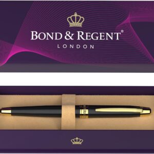 Bond & Regent Gloss Black & 24 Karat Gold – Certified Luxury Grade Rollerball Pen | Nice Gift for Men & Women