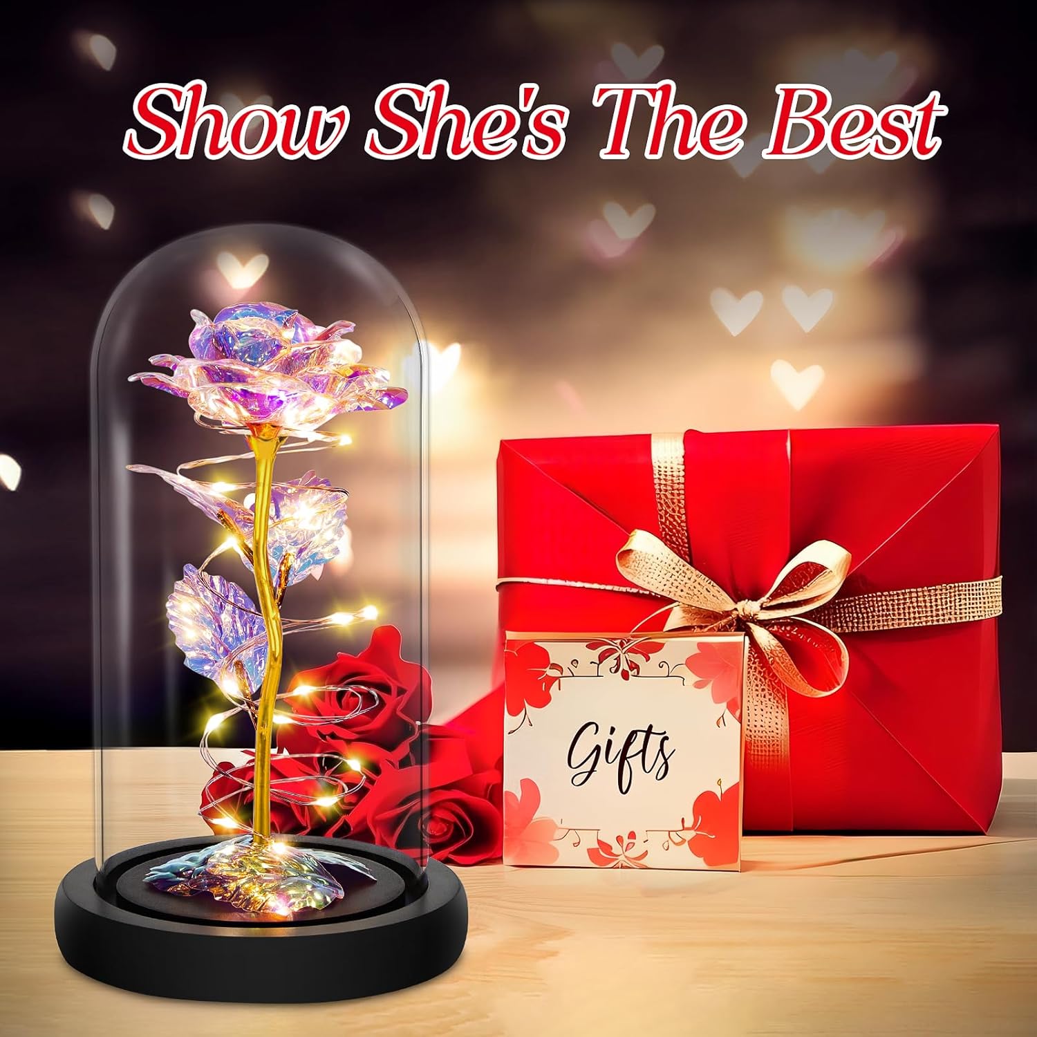 Childom Valentines Gifts for Her,Birthday Gifts for Women,Mothers Day Rose Gifts For Mum,Colorful Rainbow Flowers Light Up Rose In Glass Dome,Women Gifts for Anniversary,Teacher,Wedding,Engagement - Image 7