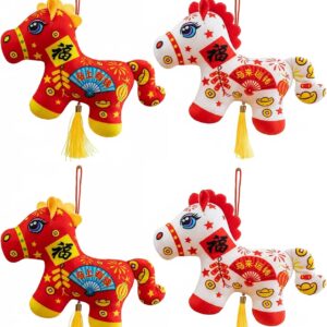 4PCS Chinese New Year Decorations 2026 Horse Chinese Lunar New Year Decorations Year’S of The Horse Mascot Plush Toy Charms Pendants Living Room Bedroom Car Office Decoration New’S Year’S Gift