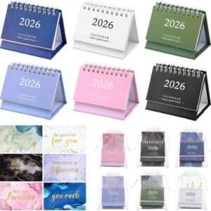 6 Set 2026 Mini Desk Calendar with Cards Gift Bags Sep 2025 to Dec 2026 16 Monthly Standing Flip Small Desktop Calendar Portable for Home Office Study Plans New Years Gifts
