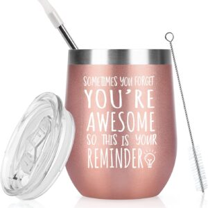 Livole Inspirational Gifts for Women, Best Friends, Sister, Thank You Gift Ideas for Her, Men, Colleagues, Employee, Christmas Gifts for Women, 12oz Stainless Steel Insulated Wine Tumbler with Lid