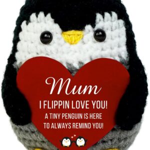 Birthday Gifts for Mum from Daughter Son, Handmade Crochet Mimi Penguin Mums Gifts for Birthday Mothers Day Mama Mother in Law Bonus Step Mothers, Funny I Love You Mum Present Emotional Cute Decor