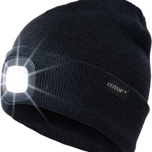 Unisex LED Headlamp Beanie Cap Men’s Women Gift Winter Warm Beanie Hat Hands Free Lighted Beanie Cap for Dog Walking Night, Running, Camping,Hiking