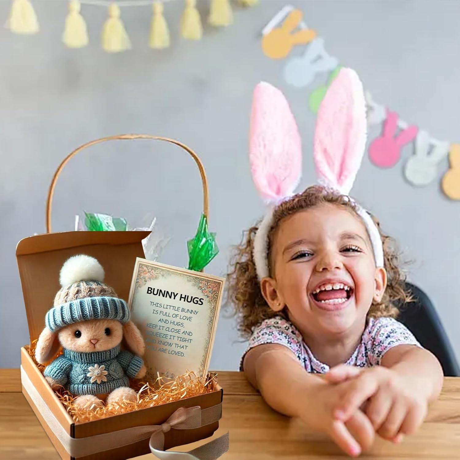 Kouamor 4 Colors Mini Bunny Hug Cute Easter Gift, Mini Bunnies, Minis Rabbits in Box, Emotional Support Positive Crochet Bunny, Handmade Plush Pocket Hug Rabbit Doll, for Kids Family Friend (grey) - Image 5