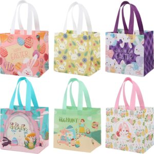 AUXHCYL 6 Pack Easter Gift Bags with Handles, Non-Woven Reusable Bunny & Carrot Design, Perfect for Easter Egg Hunt, Party Supplies, and Gift Wrapping