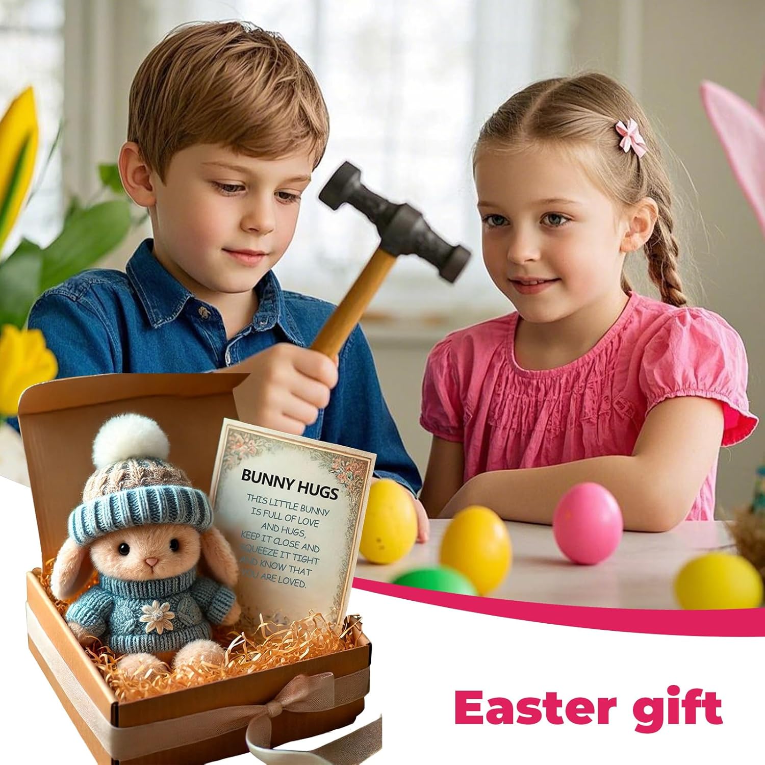 Kouamor 4 Colors Mini Bunny Hug Cute Easter Gift, Mini Bunnies, Minis Rabbits in Box, Emotional Support Positive Crochet Bunny, Handmade Plush Pocket Hug Rabbit Doll, for Kids Family Friend (grey) - Image 2