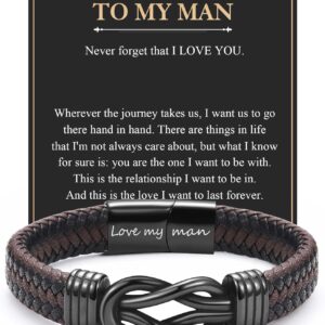 Gifts for Dad Husband Boyfriend Brother Son, Engraved Leather Bracelet Gifts for Nephew Grandson, Birthday Gifts Valentines Gifts Christmas Gifts for Men Teenage Boys