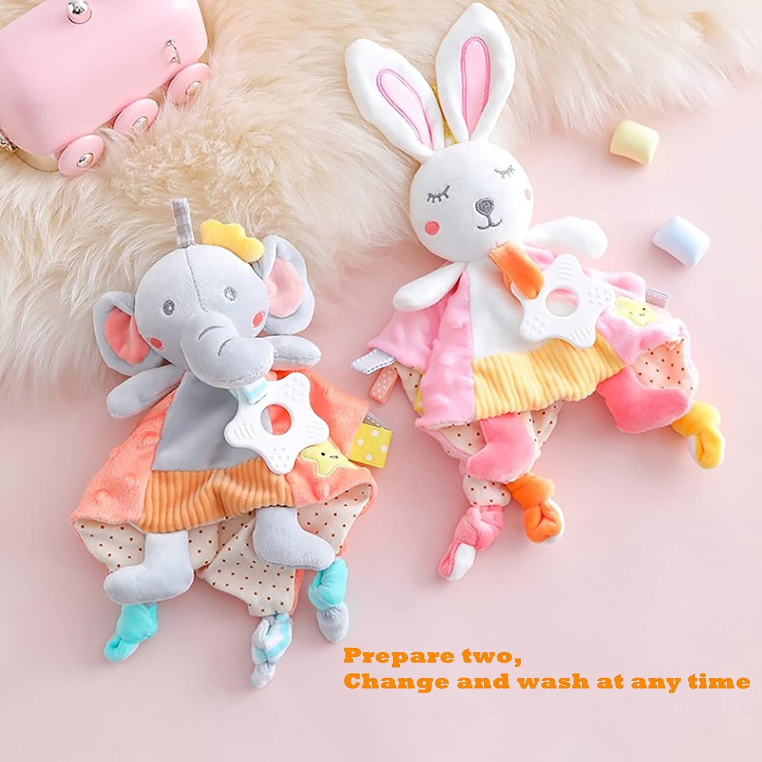 EAQ Baby Comforter, Soft Baby Toys for Newborn Essentials Baby Girl Gift with Taggies Teether,Crinkle Ears and a Soft Rattle -Easter Gift - Image 4