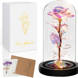 Childom Valentines Gifts for Her,Birthday Gifts for Women,Mothers Day Rose Gifts For Mum,Colorful Rainbow Flowers Light Up Rose In Glass Dome,Women Gifts for Anniversary,Teacher,Wedding,Engagement