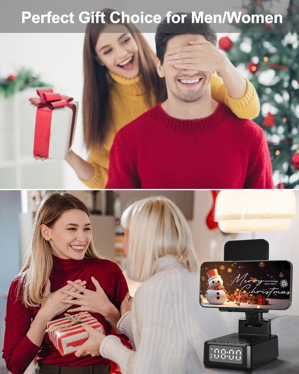 Birthday Gifts for Men Women, Bluetooth Speaker with Wireless Charger & Phone Stand, Gifts for Him, Foldable Angle & Height Stand with Alarm Clock, Ideal for Dad Mom, Tech Gadget Stocking Fillers - Image 2