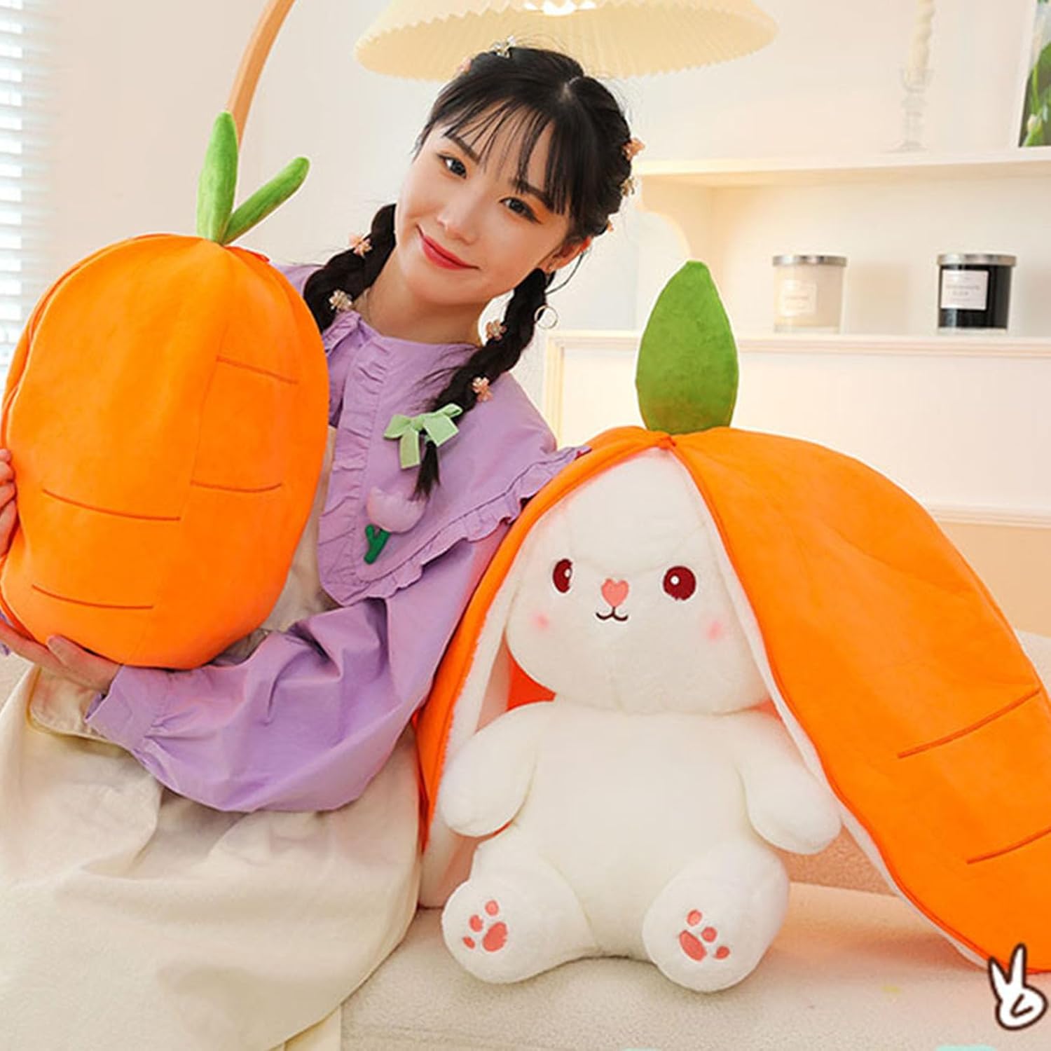 MUNSKT 2024 New Rabbit Muppet Toys,Soft Plush Toy 25cm Carrot Strawberry Plushies Doll with Zipper Decoration for Birthday Easter Valentines,Rabbit Plush for Girls Boys Children's Day Gifts (Yellow) - Image 4