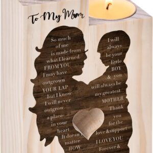 Mothers Day Candle Gifts for Mum from Son Daughter,Wooden Heart-shaped Craft Candlestick Shelf,Mum Birthday Gifts for Stepmum Grandma,Mothers Day Presents for Wife on Christmas Anniversary