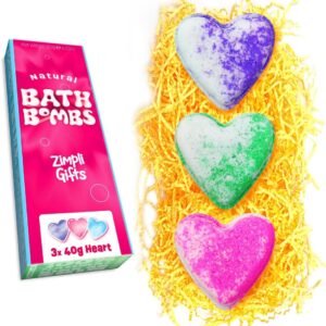 ZIMPLI – 3 x UK Made Love Heart Bath Bombs Gift Set, Valentine’s Day Present, Women, Girls, Sister, Daughter, Her, Christmas Stocking Filler