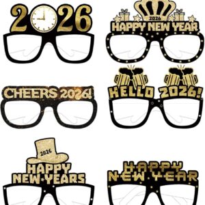 6Pcs New Years Eve Decorations 2026 Party Glasses – Happy New Year 2026 Decorations Selfie Photo Booth Props Eyeglasses Novelty Glasses for Adults New Year’s Eve Party Supplies Accessories
