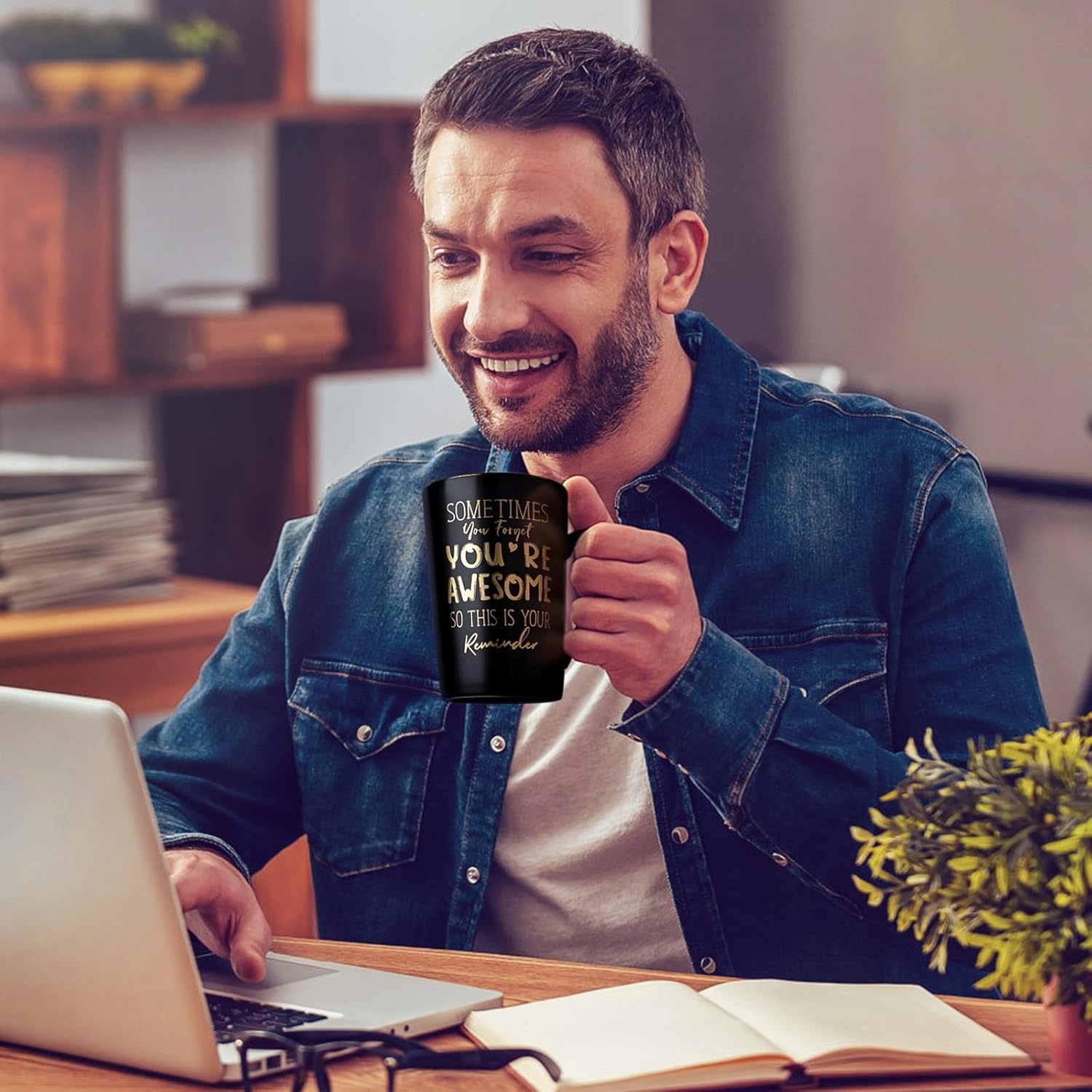 Birthday Thank You Gifts for Men, Sometimes You Forget You're Awesome - 14oz Unique Black Ceramic Inspirational Coffee Mug with Gold Print, Christmas Presents for Friends Husband Employee, Gift Boxed - Image 5