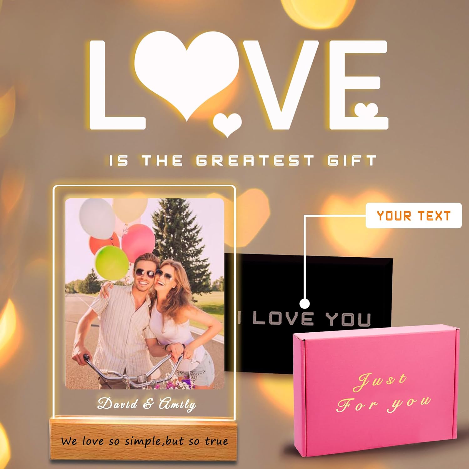 Personalized Acrylic Plaque with Photo, Custom Plaque With Unique Custom LED Wood Picture Frame for Boyfriend or Girlfriend, Personalised Mothers Day Gifts for Mum (5 Size - 15-40cm) - Image 5