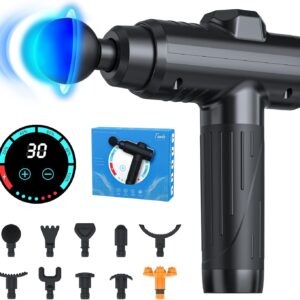 Massage Gun Deep Tissue, Portable Muscle Massage Device with 10 Massage Heads, 2025 Upgraded 30 Speeds Massager with LCD Touch Screen for Body Back Shoulder Muscle Relaxation