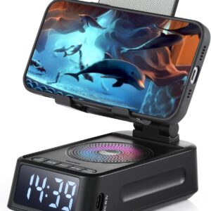 DiKaou Gifts for Men Women, Phone Stand with Bluetooth Speaker&Clock, Birthday Gifts for Him, Phone Holder with Wireless Speaker, Ideal for Dad Mom Husband Boy, Cool Tech Gadget for Men