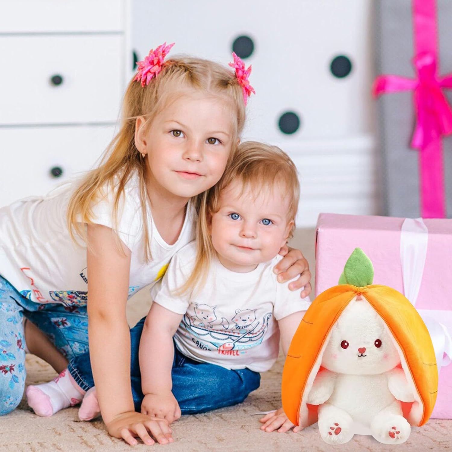 MUNSKT 2024 New Rabbit Muppet Toys,Soft Plush Toy 25cm Carrot Strawberry Plushies Doll with Zipper Decoration for Birthday Easter Valentines,Rabbit Plush for Girls Boys Children's Day Gifts (Yellow) - Image 7