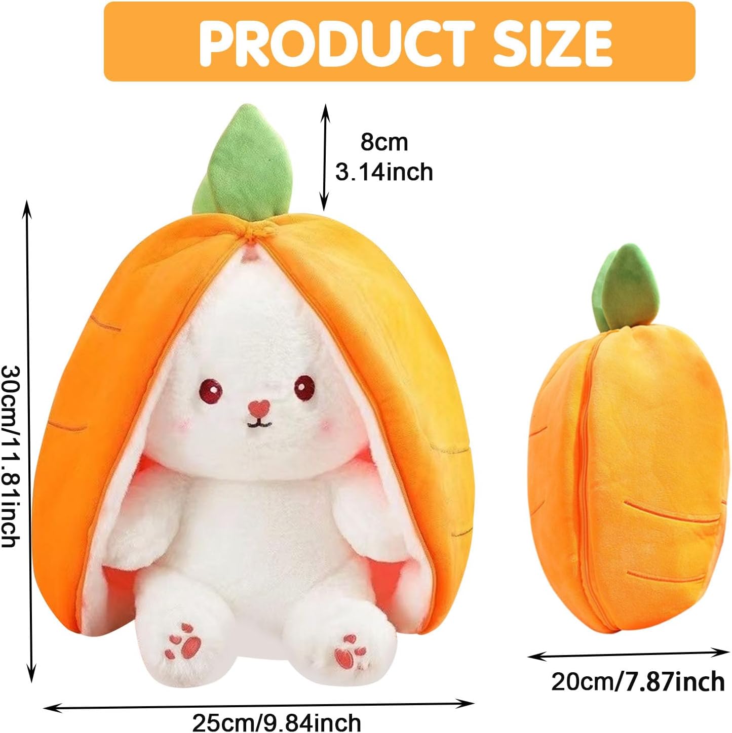 MUNSKT 2024 New Rabbit Muppet Toys,Soft Plush Toy 25cm Carrot Strawberry Plushies Doll with Zipper Decoration for Birthday Easter Valentines,Rabbit Plush for Girls Boys Children's Day Gifts (Yellow) - Image 2