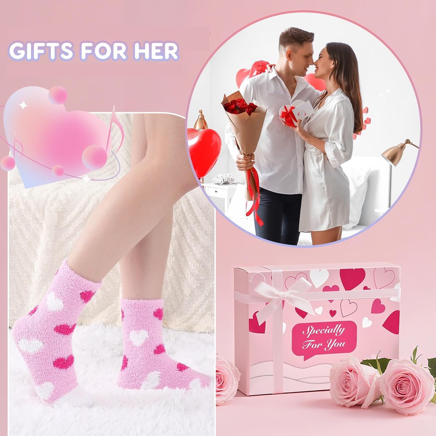 Fluffy Socks for Women and Girls, 6 Pairs Valentine Gifts Warm Cosy Bed Heart Sock, Thick Soft Winter Fuzzy Socks for Causal Home Sleeping - Image 3