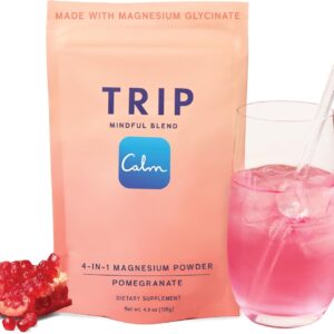 TRIP Magnesium Glycinate Powder – 7,500MG Magnesium per Pack with L-Theanine & Lion’s Mane, Delicious Pomegranate Orange Blossom Flavour, Sugar Free, 1 Pack – 30 Drink Mix Servings