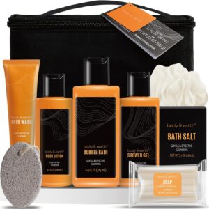 BODY & EARTH Men’s Grooming Set, 9Pcs Fresh Citrus Toiletries Bag, Face Wash, Shower Gel, Bath Gift Set for Men, Valentines Gifts for Him