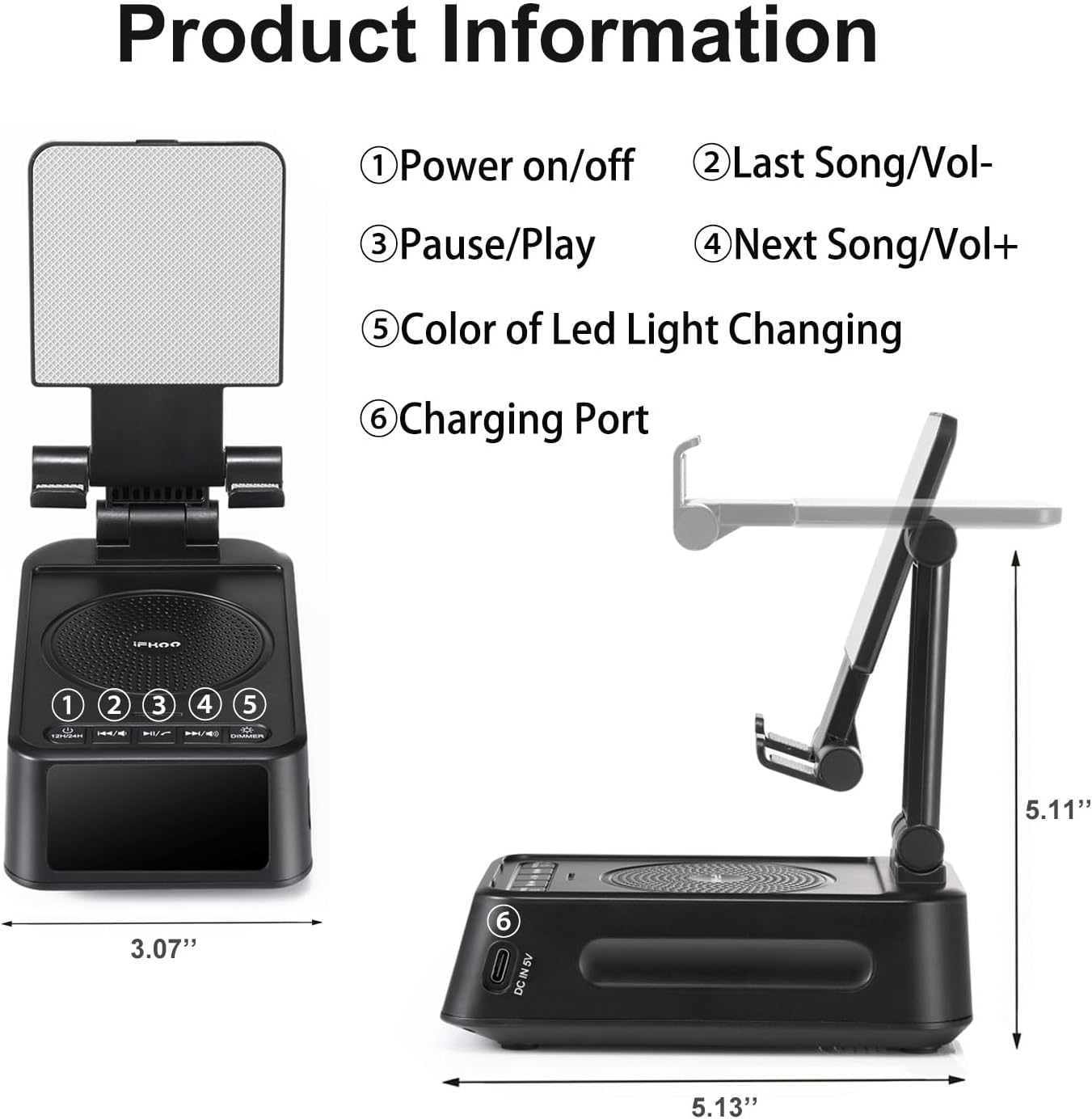 DiKaou Gifts for Men Women, Phone Stand with Bluetooth Speaker&Clock, Birthday Gifts for Him, Phone Holder with Wireless Speaker, Ideal for Dad Mom Husband Boy, Cool Tech Gadget for Men - Image 7