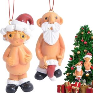 2-Piece Set Christmas Decorations, Naughty Santa, Santa Pendant, Funny Xmas Party Decor Ornaments, for Home, New Year’s Eve Decorations, Tree, Toys Gifts (8CM)