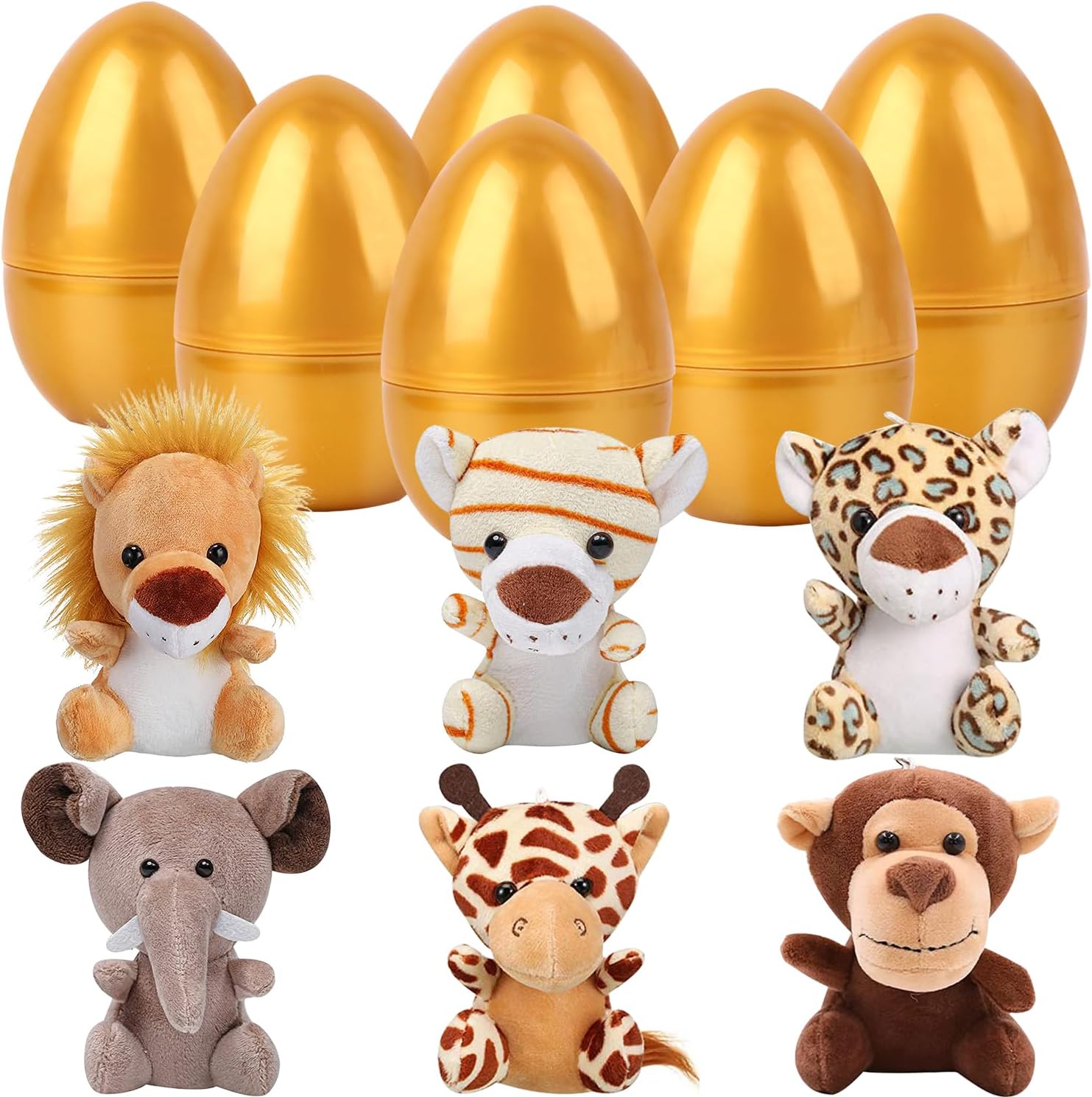 Gold Filled Easter Eggs, 6pcs Cute Animal Plush Toys Prefilled Gold Plastic Easter Egg Surprise Gift for easter Basket Stuffers Party Favors Egg Hunt for Kids - Image 2