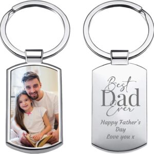 Print Maniacs Personalised Keyring Fathers Day Photo Engraved Text Keepsake For Dad Gifts Daddy Grandad Uncle Keychain Birthday Christmas Any Occassion From Son Daughter