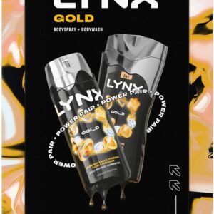 Lynx Gold Duo Gift Set for Him, Oud Wood and Vanilla Scent, Full-Size Body Wash and Deodorant Spray, 48H Freshness with Zinc Technology, Aluminium Free Grooming Gift for Men in Gift-Ready Packaging
