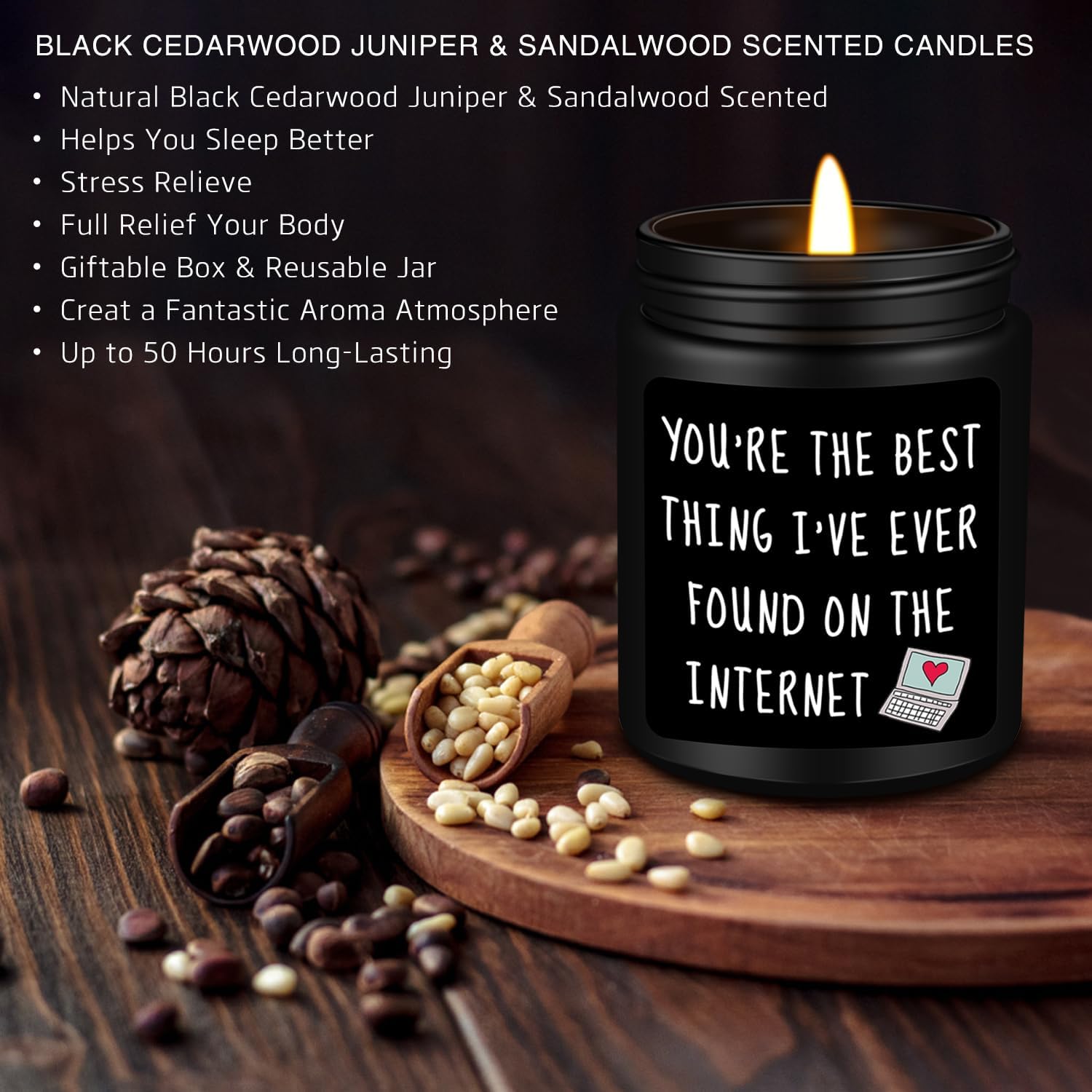 Anniversary Birthday Gifts for Men, Boyfriend, Romantic Wedding Gift for Him, Best Friends, Lover, Black Cedar Juniper Sandalwood Candle - Image 3
