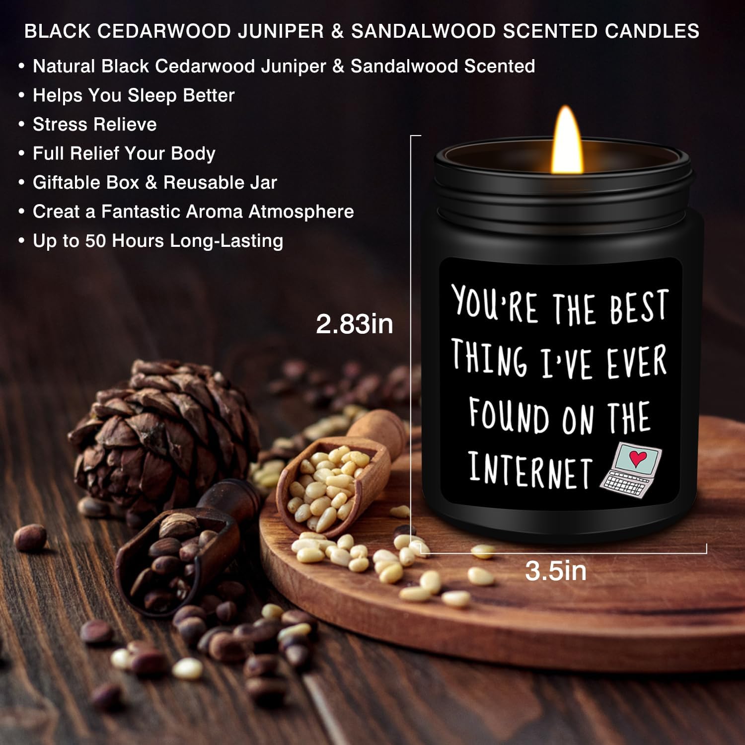 Anniversary Birthday Gifts for Men, Boyfriend, Romantic Wedding Gift for Him, Best Friends, Lover, Black Cedar Juniper Sandalwood Candle - Image 2