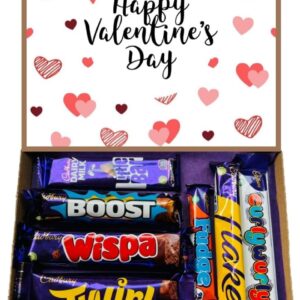 Happy Valentines Day Gift Sweet Box Birthday Box Hamper – 8 Full Size Bars Chocolates 14th February Present For Her/Him Movie Night Chocolate Lovers