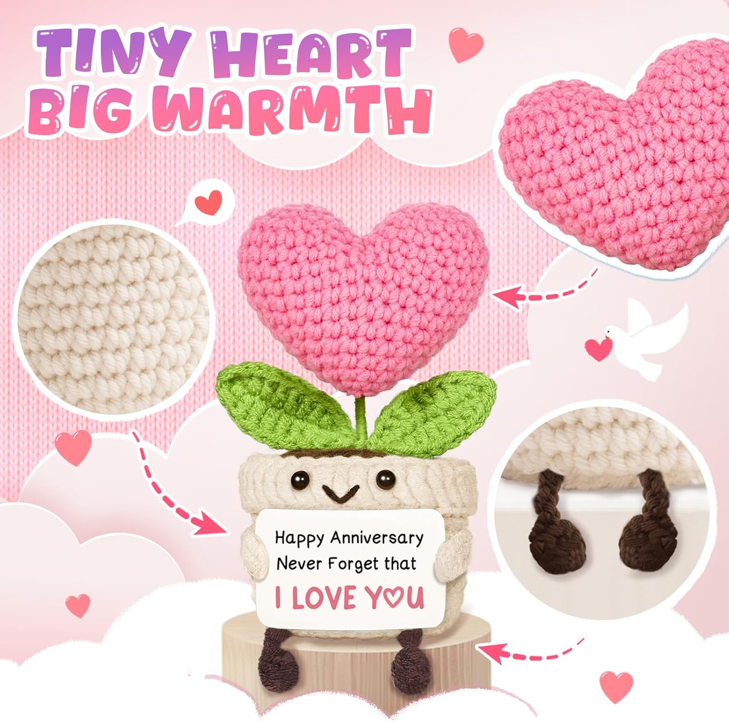 Giftasy Anniversary Romantic Gifts for Her – Handmade Heart-Shaped Crochet Flower, I Love You Gifts for Girlfriend Wife, Anniversary Wedding Present for Wife, Cute Decor Present for Her - Image 3