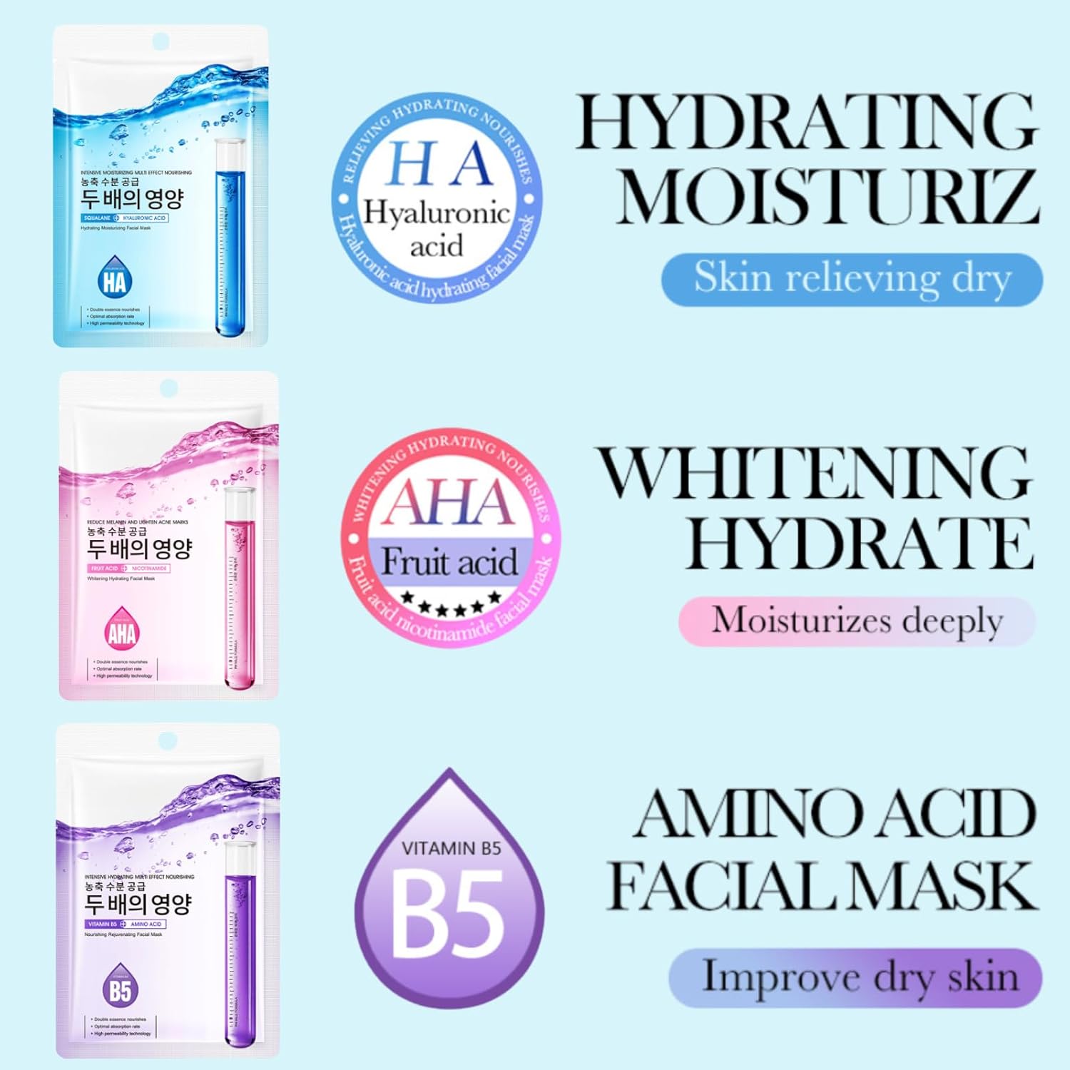 6-Piece Korean Face Mask-Sheet Masks –Brightening Vitamin C,Niacinamide, Hydrating Hyaluronic Acid for All Skin Types -Self Care Gift Set for Women & Teens-Skincare Sets & Self Care Essentials - Image 4